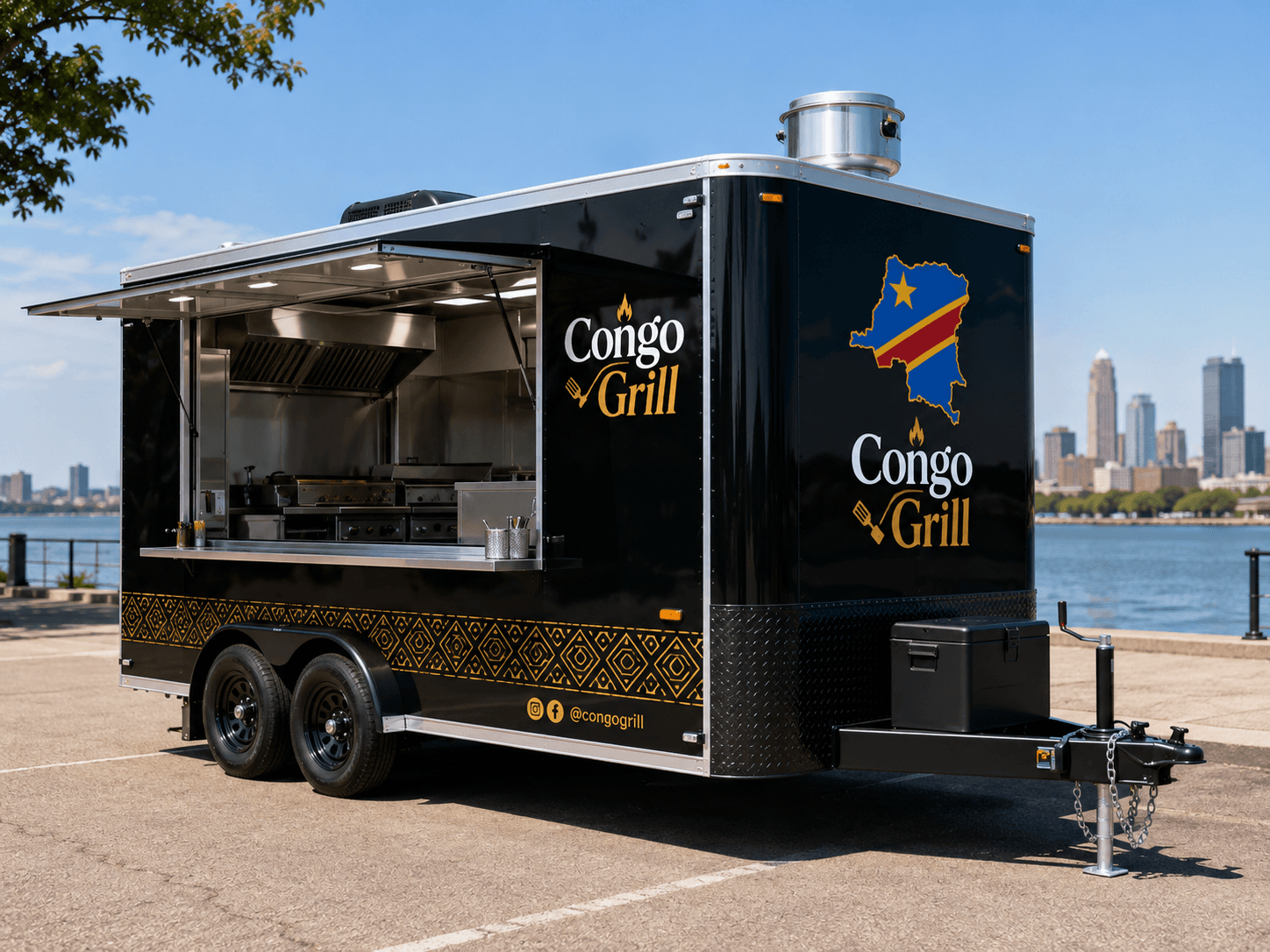 Congo Grill trailer at a waterfront location